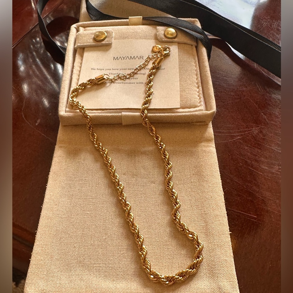 Mayamar‎ Rope Chain Necklace 24k Gold Plated NEW 17" Length Adjustable
